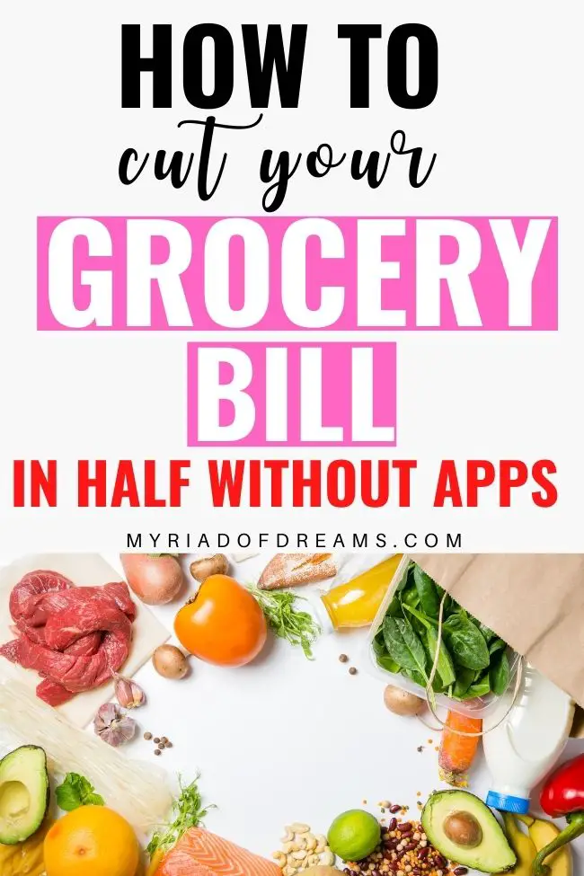 Want to cut your grocery bill in half and looking for some easy ways to save money. Stop blowing your monthly budget and learn to save money on groceries with these easy money saving hacks. Keep your finances under control with these amazing budgeting tips. 15 frugal living tips to help you stop being broke. Save money without apps and coupons. #frugal #savingmoney #savemoney #personalfinance #budgeting #moneytips