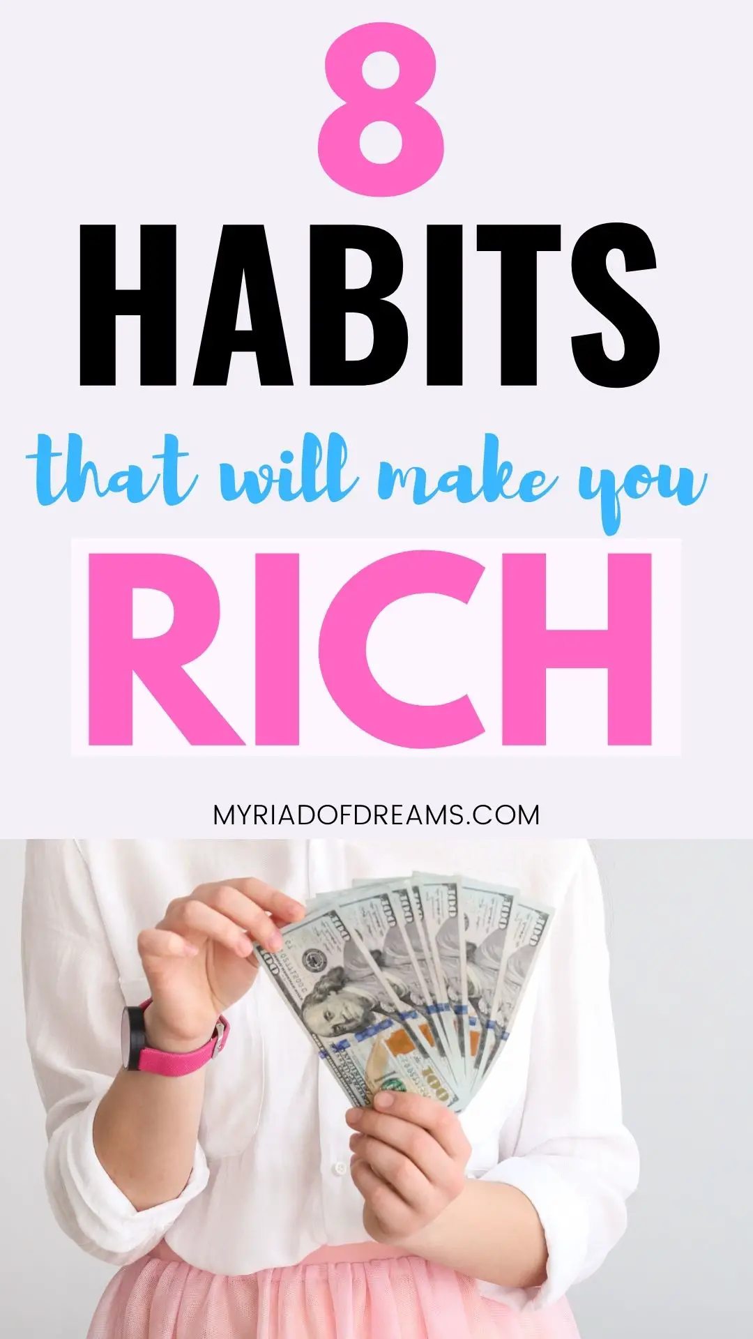 Tired of being broke and want to know the secret habits of people who always have money? Here are 8 financial habits of rich people that help them create wealth. Personal finance tips you wish you knew sooner. Habits of successful women. Rich mindset, money mindset, money saving tips, how to save money and how to get rich. Get out of debt and save for retirement, budgeting ideas, stop being poor and save money. Frugal lifestyle, grow your savings, frugal living, achieve financial freedom.